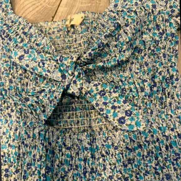 Blue Floral Smocked Dress with Ruffled Hem - Picture 2 of 6